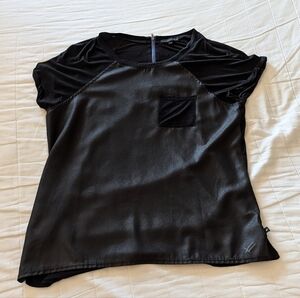 William Rast Black Short-Sleeve Satin-Front Top